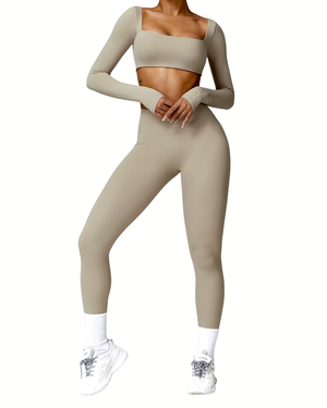 BABY GLOW - TOP + LEGGINS SET - Beżowy / XS/S