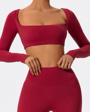 SQUARE NECK CROPPED LONG SLEEVE - Czerwony / XS/S
