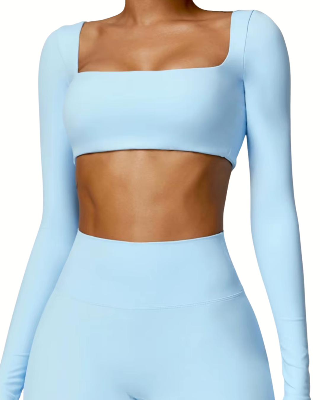 SQUARE NECK CROPPED LONG SLEEVE - Niebieski / XS/S