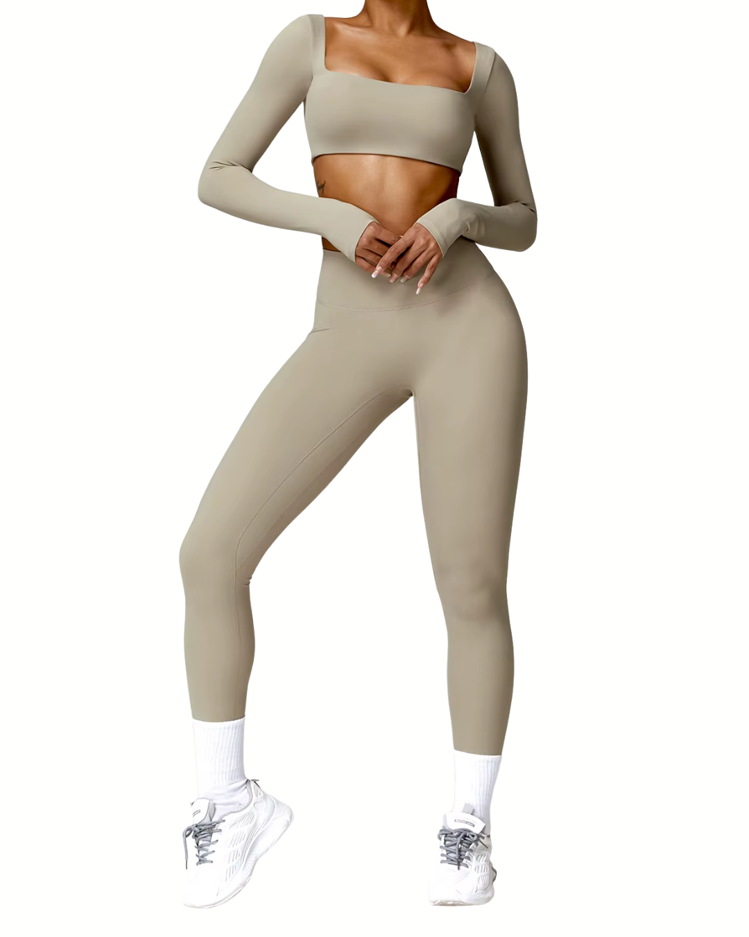 BABY GLOW - TOP + LEGGINS SET - Beżowy / XS/S